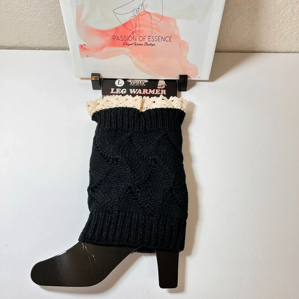 Boot Toppers Boot Cuff Ankle leg warmer - Knitted lace trim